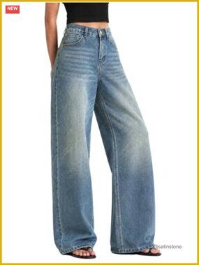 High Waisted Baggy Jeans Women Y2K Wide Leg Denim Pants Plus Size